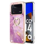 For Xiaomi Poco M4 Pro 4G Electroplating Marble IMD Phone Case with Ring Holder(Purple 001)