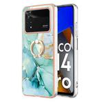 For Xiaomi Poco M4 Pro 4G Electroplating Marble IMD Phone Case with Ring Holder(Green 003)