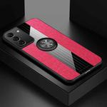 For Samsung Galaxy S22 5G XINLI Stitching Cloth Textue TPU Phone Case with Ring Holder(Red)