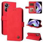 For Realme 10 4G Global Skin Feel Life Tree Metal Button Leather Phone Case(Red)