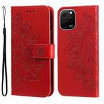 For Huawei nova Y61 7-petal Flowers Embossing Leather Phone Case(Red)