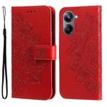 For Realme 10 4G Global 7-petal Flowers Embossing Leather Phone Case(Red)