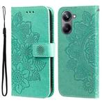 For Realme 10 Pro 5G 7-petal Flowers Embossing Leather Phone Case(Green)