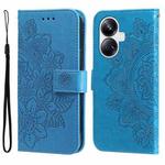 For Realme 10 Pro+ 5G 7-petal Flowers Embossing Leather Phone Case(Blue)