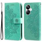 For Realme 10 Pro+ 5G 7-petal Flowers Embossing Leather Phone Case(Green)