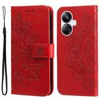 For Realme 10 Pro+ 5G 7-petal Flowers Embossing Leather Phone Case(Red)
