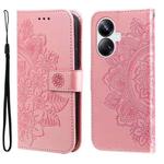 For Realme 10 Pro+ 5G 7-petal Flowers Embossing Leather Phone Case(Rose Gold)