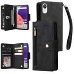 For Samsung Galaxy A22e 5G Rivet Buckle 9 Cards Three Fold Leather Phone Case(Black)