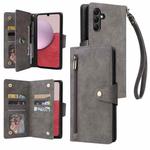 For Samsung Galaxy A14 5G Rivet Buckle 9 Cards Three Fold Leather Phone Case(Grey)