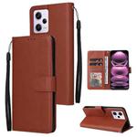 For Xiaomi Redmi Note 12 Pro 5G China Multifunctional 3 Card Slots Leather Phone Case(Brown)