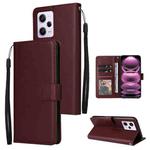 For Xiaomi Redmi Note 12 Pro 5G China Multifunctional 3 Card Slots Leather Phone Case(Wine Red)