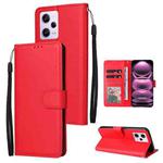 For Xiaomi Redmi Note 12 Pro 5G China Multifunctional 3 Card Slots Leather Phone Case(Red)