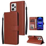For Xiaomi Redmi Note 12 Pro+ China Multifunctional 3 Card Slots Leather Phone Case(Brown)