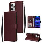 For Xiaomi Redmi Note 12 Pro+ China Multifunctional 3 Card Slots Leather Phone Case(Wine Red)