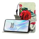 For One Plus 8 Colored Drawing Horizontal Flip Leather Case with Holder & Card Slot & Wallet(Red Rose)
