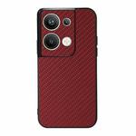 For OPPO Reno9 Pro+ Accurate Hole Carbon Fiber Texture PU Phone Case(Red)