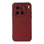 For vivo X90 Pro+ Accurate Hole Carbon Fiber Texture PU Phone Case(Red)