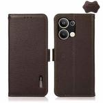 For OPPO Reno9 Pro+ KHAZNEH Side-Magnetic Litchi Genuine Leather RFID Phone Case(Brown)