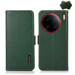 For vivo X90 Pro+ KHAZNEH Side-Magnetic Litchi Genuine Leather RFID Phone Case(Green)