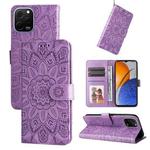 For Huawei nova Y61 Embossed Sunflower Leather Phone Case(Purple)