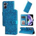 For Realme 10 4G Global Embossed Sunflower Leather Phone Case(Blue)