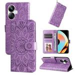 For Realme 10 Pro+ 5G Embossed Sunflower Leather Phone Case(Purple)