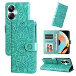 For Realme 10 Pro+ 5G Embossed Sunflower Leather Phone Case(Green)
