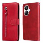 For Realme 10 Pro+ 5G Calf Texture Zipper Leather Phone Case(Red)