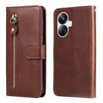 For Realme 10 Pro+ 5G Calf Texture Zipper Leather Phone Case(Brown)