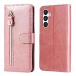 For Samsung Galaxy A34 5G Calf Texture Zipper Leather Phone Case(Rose Gold)