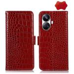 For Realme 10 Pro+ Crocodile Top Layer Cowhide Leather Phone Case(Red)