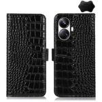 For Realme 10 Pro+ Crocodile Top Layer Cowhide Leather Phone Case(Black)