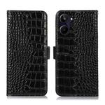 For Realme 10 Crocodile Top Layer Cowhide Leather Phone Case(Black)