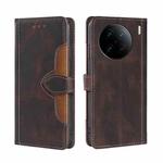 For vivo X90 Pro+ Skin Feel Magnetic Buckle Leather Phone Case(Brown)