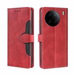 For vivo X90 Pro+ Skin Feel Magnetic Buckle Leather Phone Case(Red)