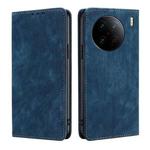 For vivo X90 Pro+ RFID Anti-theft Brush Magnetic Leather Phone Case(Blue)