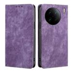 For vivo X90 Pro+ RFID Anti-theft Brush Magnetic Leather Phone Case(Purple)