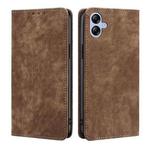 For Samsung Galaxy A04e 4G RFID Anti-theft Brush Magnetic Leather Phone Case(Brown)
