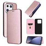 For Xiaomi 13 Pro Global Carbon Fiber Texture Horizontal Flip PU Phone Case(Pink)