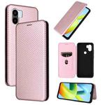 For Xiaomi Redmi A1+ Global Carbon Fiber Texture Horizontal Flip PU Phone Case(Pink)