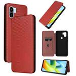For Xiaomi Redmi A1+ Global Carbon Fiber Texture Horizontal Flip PU Phone Case(Brown)