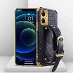 For Xiaomi Redmi Note 12 China Electroplated TPU Crocodile Pattern Leather Case with Wrist Strap(Black)