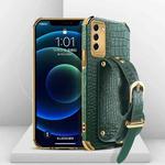 For Samsung Galaxy S23 5G Electroplated TPU Crocodile Pattern Leather Case with Wrist Strap(Green)