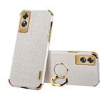 For OPPO A17 6D Electroplating Crocodile Texture Phone Case With Holder(White)