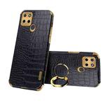 For Realme C21Y 6D Electroplating Crocodile Texture Phone Case With Holder(Black)