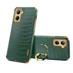 For Realme C33 6D Electroplating Crocodile Texture Phone Case With Holder(Green)