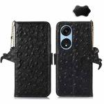 For OPPO A1 Pro 5G Ostrich Pattern Genuine Leather RFID Phone Case(Black)