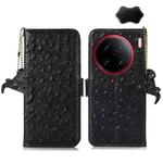 For vivo X90 Pro+ Ostrich Pattern Genuine Leather RFID Phone Case(Black)