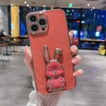 For iPhone 14 Plus Plating Rabbit Holder Phone Case(Red)