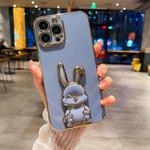 For iPhone 12 Pro Plating Rabbit Holder Phone Case(Blue)